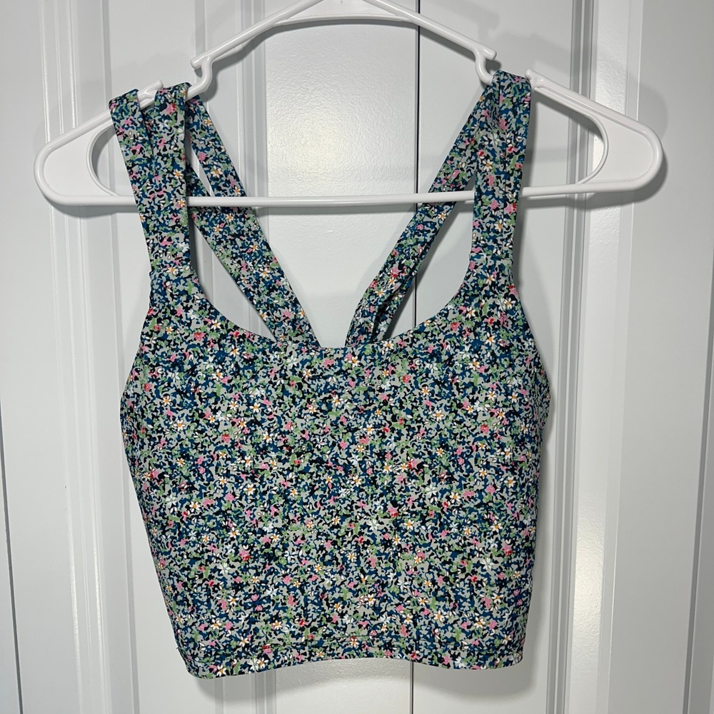 Sage Collective Sports Bra Women XS Ditsy Floral Strappy Back Crop Top Strappy